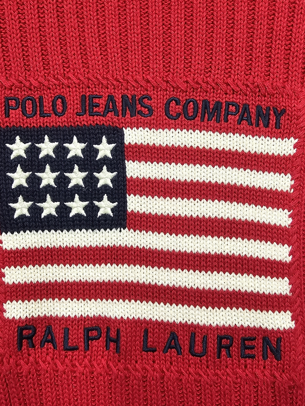 Y2K Polo Jeans Co Ralph Lauren XL Red American Flag Cotton Ribbed Sweater - Picture 10 of 13